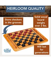 We Games 14.5 in. Red and Black Solid Wood Checkers Set, Grooves in Board