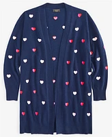 Charter Club Plus Cashmere Embroidered-Heart Cardigan, Created for Macy's