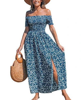 Cupshe Women's Ditsy Off-Shoulder Maxi Beach Dress