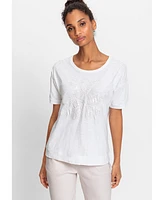 Olsen Women's 100% Organic Cotton Sequin Embellished T-Shirt