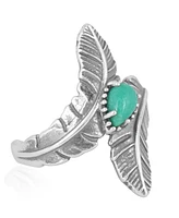 American West Jewelry Southwestern Double Feather Ring-Sterling Silver Band with Turquoise Gemstone, 5 - 7