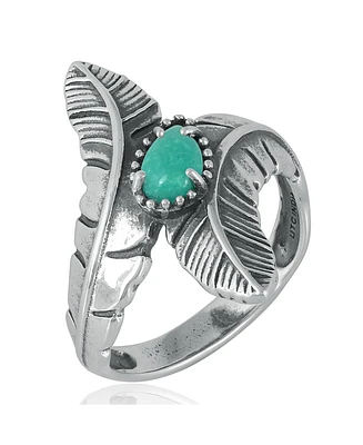 American West Jewelry Southwestern Double Feather Ring-Sterling Silver Band with Turquoise Gemstone, 5 - 7