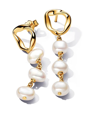 Pandora 14K Gold-Plated Shaped Circle Baroque Treated Freshwater Cultured Pearls Drop Earrings