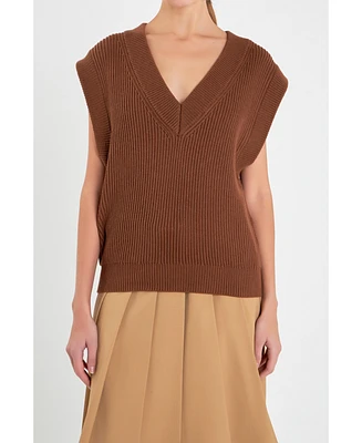 English Factory Women's V-neck Knit Sweater Vest