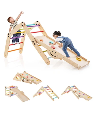 Costway Wooden Climbing Toys for Toddlers Jungle Gym with Reversible Ramp, Seesaw, Climber