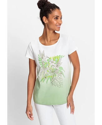 Olsen Cotton Blend Short Sleeve Embellished Placement Print T-Shirt