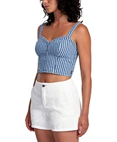 Rvca Juniors' Portia Striped Denim Crop Top