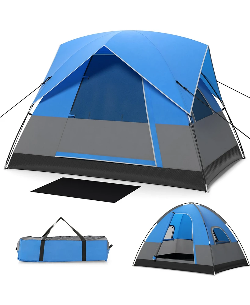 Gymax Camping Tent for 2-3 People Waterproof & Windproof Family Dome Tent w/ Rainfly Blue