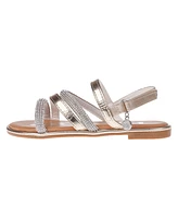 Bebe Big Girl's Flat Sandal with Tubular Rhinestone Strapping and Hanging Charm Polyurethane Sandals