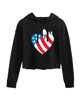 Hybrid Apparel Trendy Juniors Peanuts Snoopy Flag Graphic Cropped Hoodie