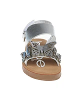 Bebe Big Girl's Open-Toe Metallic Sandal with Butterfly Details Polyurethane/Glitter Sandals