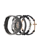 American Exchange Men's Matte Black Metal Alloy Bracelet Watch 52mm Gift Set