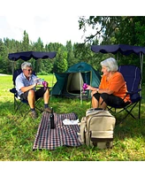 Gymax Folding Canopy Camping Chair Portable Beach w/ Carrying Bag Blue