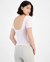 Ultra Flirt Juniors' Open Back Short-Sleeve Seamless Top