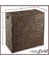 Casafield 2-Section Laundry Hamper with Lid and Removable Liner Bags - Natural, Woven Water Hyacinth Basket for Clothes