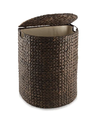 Casafield Half Moon Laundry Hamper with Lid and Removable Liner Bag - Natural, Woven Water Hyacinth Basket Sorter for Clothes