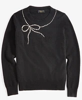 Charter Club Women's Cashmere Bow-Embellished Crewneck Sweater, Created for Macy's