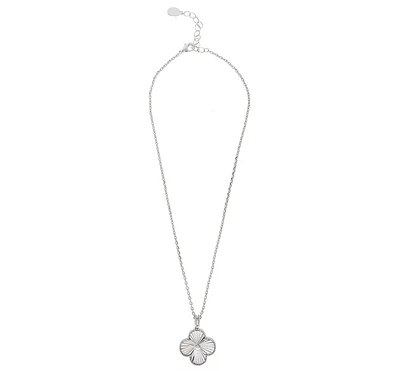 Rivka Friedman Rhodium Satin Finish Large Clover Pendant Necklace