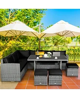 Sugift 7 Pieces Outdoor Wicker Sectional Sofa Set with Dining Table