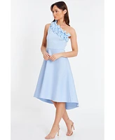 Quiz Women's Ruffle One-Shoulder Skater Midi Dress