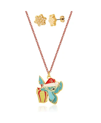 Disney Lilo and Stitch Christmas Necklace and Earring Set