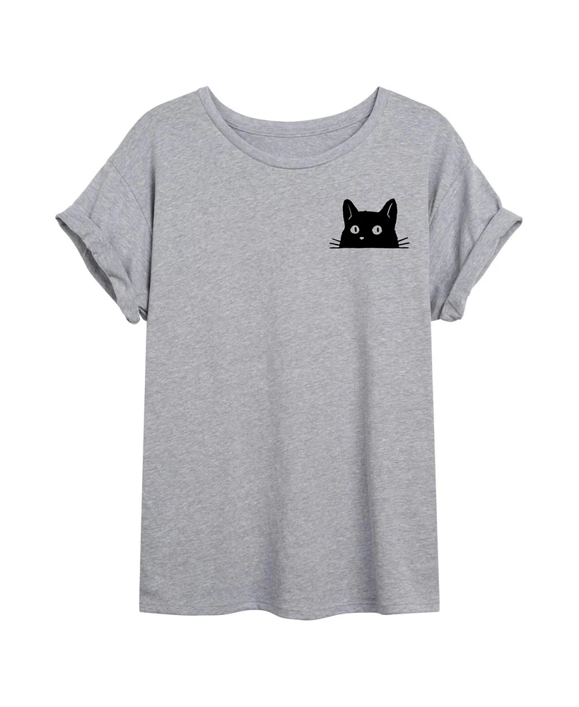 Hybrid Apparel Trendy Juniors Peeking Cat Graphic Oversized Tee