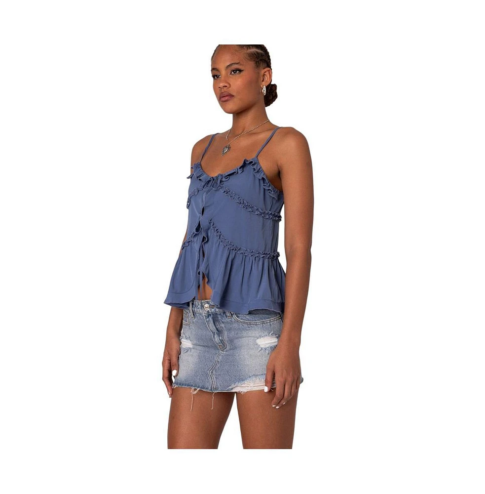 Edikted Women's Juniper tie front ruffled top