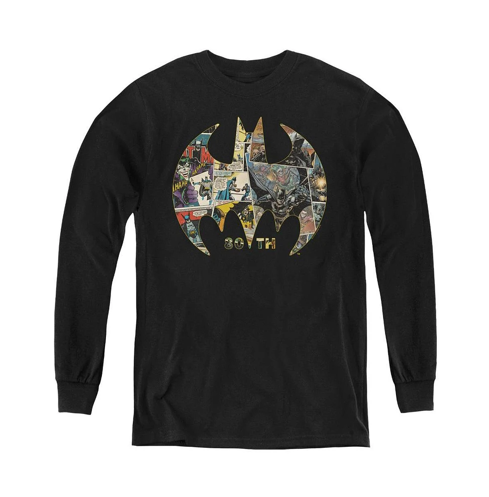 Batman Boys Youth 80th Shield Long Sleeve Sweatshirt