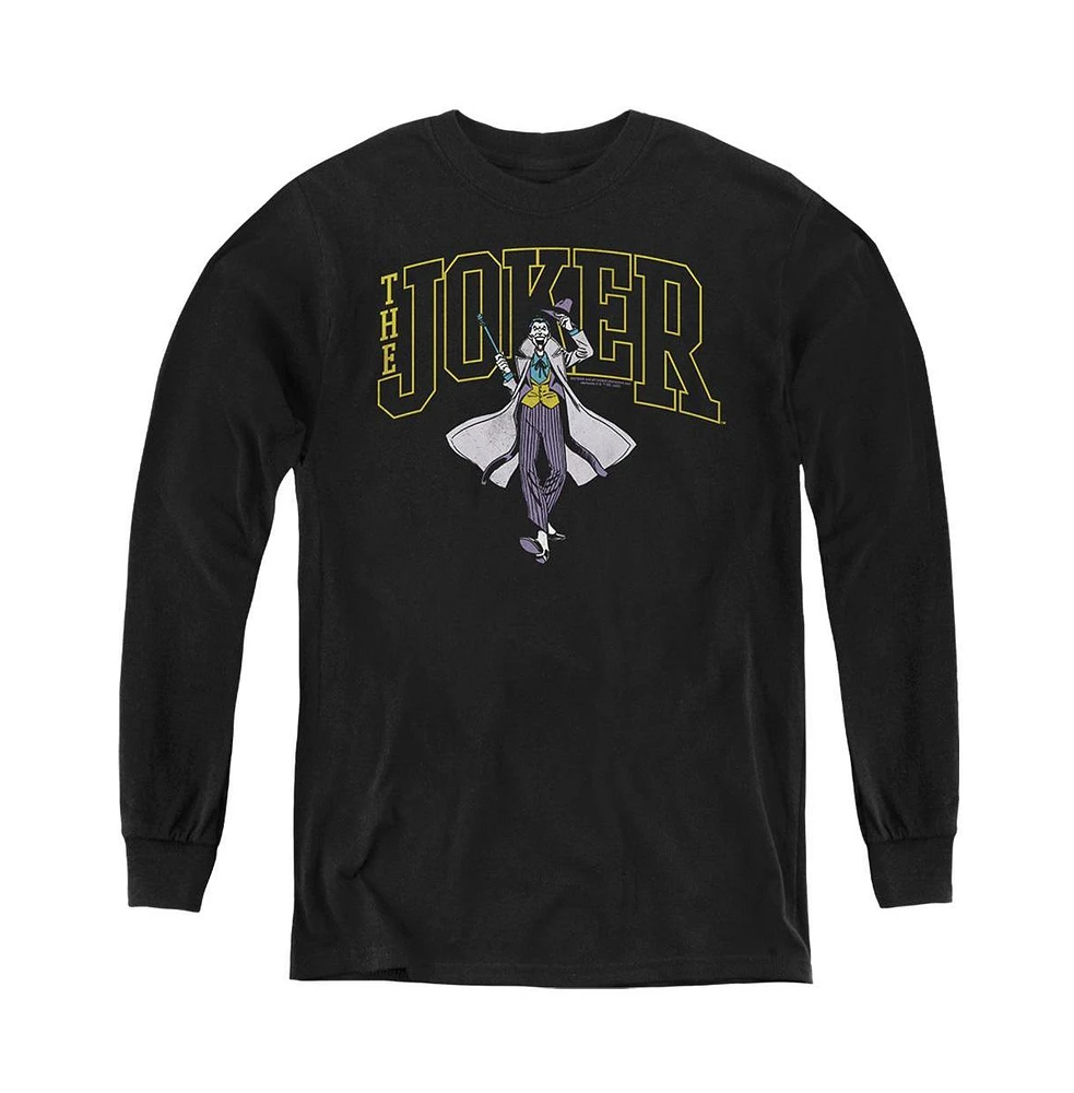 Batman Boys Youth Joker Varsity On Black Long Sleeve Sweatshirt