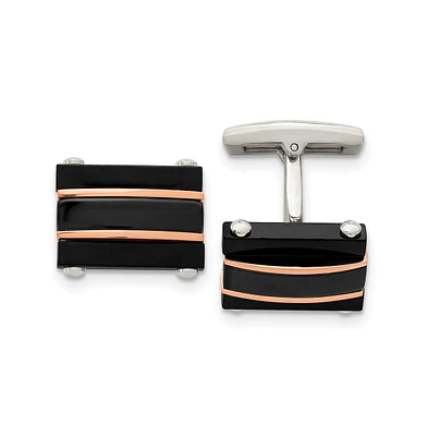 Chisel Stainless Steel Polished Black and Rose Ip-plated Cufflinks