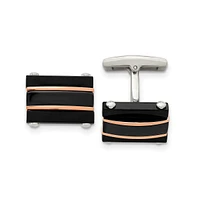 Chisel Stainless Steel Polished Black and Rose Ip-plated Cufflinks