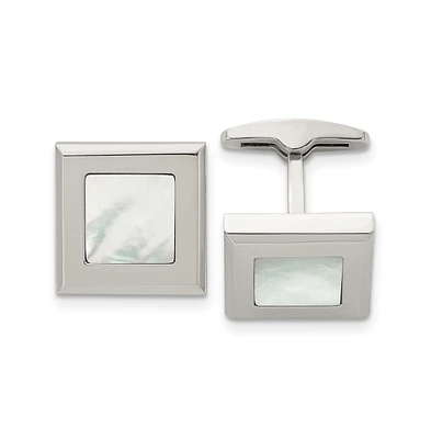 Chisel Stainless Steel Polished Mother of Pearl Square Cufflinks