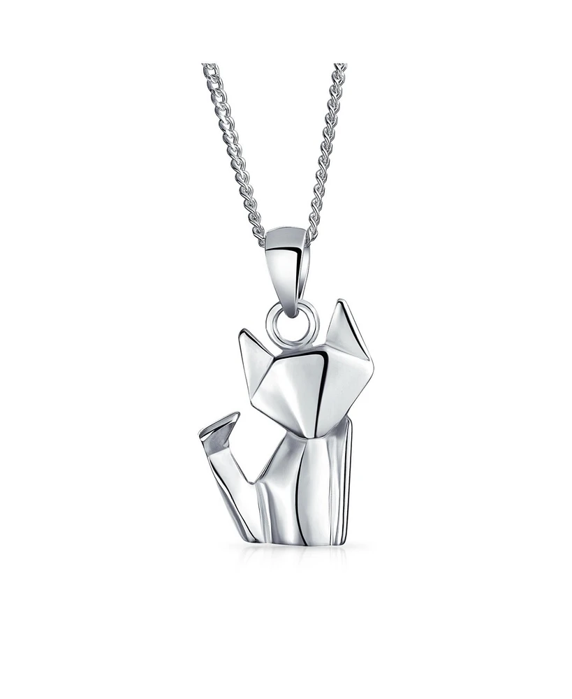 Bling Jewelry 3D Geometric Origami Jewelry Animals Kitten Cat Pendant Necklace For Women Sterling Silver