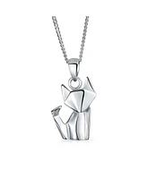 Bling Jewelry 3D Geometric Origami Jewelry Animals Kitten Cat Pendant Necklace For Women Sterling Silver