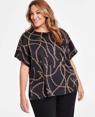 Anne Klein Plus Chain-Print Dolman-Sleeve Top