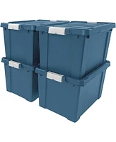 Iris Usa 4 Pack 19 Gallon Lockable Storage Totes with Lids, Navy, Heavy-Duty Durable Stackable Containers, Large Garage Organizing Bins Moving Tubs