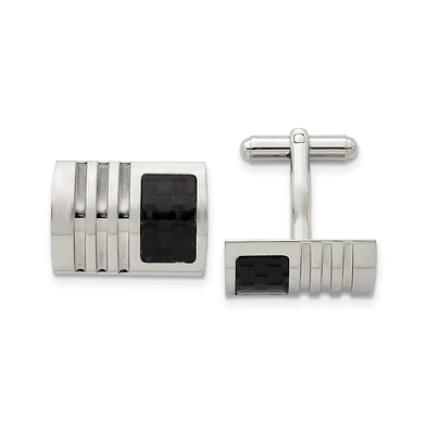 Chisel Stainless Steel Brushed Black Carbon Fiber Inlay Cufflinks