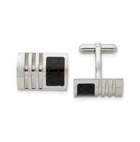 Chisel Stainless Steel Brushed Black Carbon Fiber Inlay Cufflinks