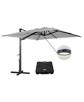 Mondawe 10 ft Rectangular Solar Led Patio Cantilever Umbrella with Base Weight Included