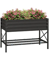 Outsunny Galvanized Raised Garden Bed with Legs and Storage Shelf, Cream