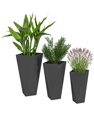 Outsunny Outdoor Planters Set of 3 with Drainage Holes, Flower Pots, Gray