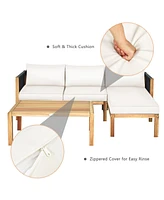 Sugift 3 Pieces Patio Acacia Wood Sofa Conversation Sets with Nylon Rope Armrest