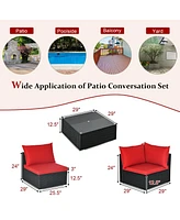 Sugift 7 Pieces Sectional Wicker Furniture Sofa Set Conversation Sets with Tempered Glass Top