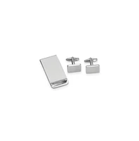 Diamond2Deal Silver-plated Rectangular Engravable Cuff Link and Money Clip Set