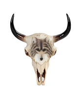 Fc Design 11"H Buffalo Skull with Wolf on The Front Taxidermy Animal Head Wall Plqaue Decor Home Decor Perfect Gift for House Warming, Holidays and Bi