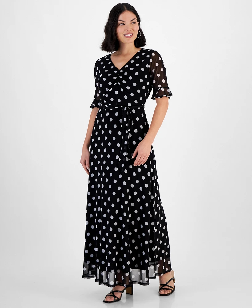 Jamie & Layla Petite Dot-Print Ruffled-Cuff Dress