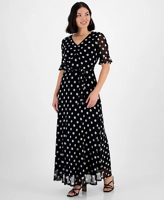 Jamie & Layla Petite Dot-Print Ruffled-Cuff Dress