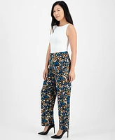 Ak Anne Klein Petite Printed Pull-On Wide-Leg Pants