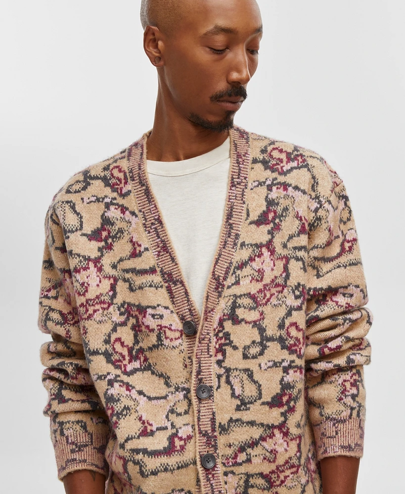 Mode of One Men's Relaxed-Fit Abstract Jacquard Cardigan, Created for Macy's