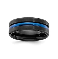 Chisel Black Titanium Brushed Polished Blue Ip-plated Center Band Ring